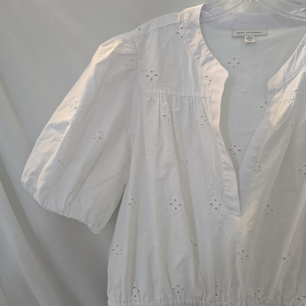 Free Assembly Women's Cotton Eyelet Tiered Mini Dress Puff Sleeves Boho-chic XL - Picture 3 of 15